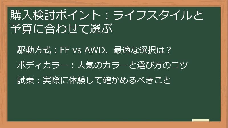 購入検討ポイント：ライフスタイルと予算に合わせて選ぶ