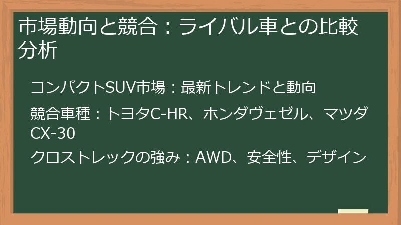 市場動向と競合：ライバル車との比較分析