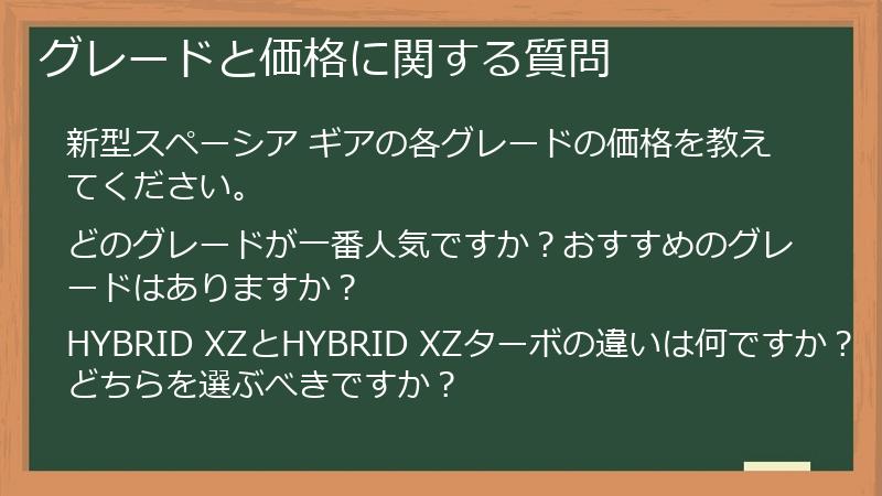 グレードと価格に関する質問