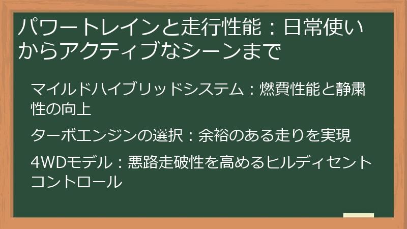パワートレインと走行性能：日常使いからアクティブなシーンまで