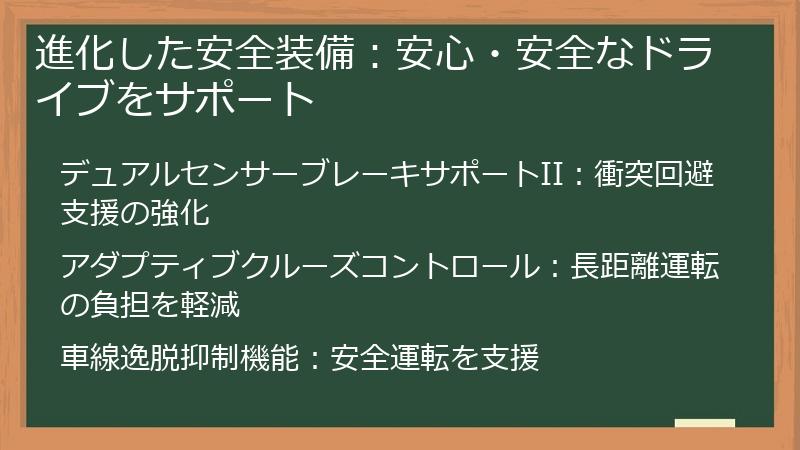 進化した安全装備：安心・安全なドライブをサポート