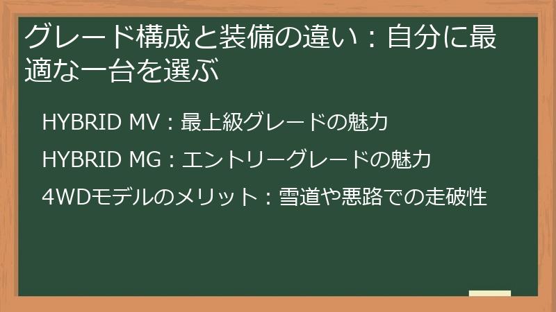 グレード構成と装備の違い：自分に最適な一台を選ぶ