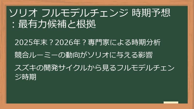 ソリオ フルモデルチェンジ 時期予想：最有力候補と根拠