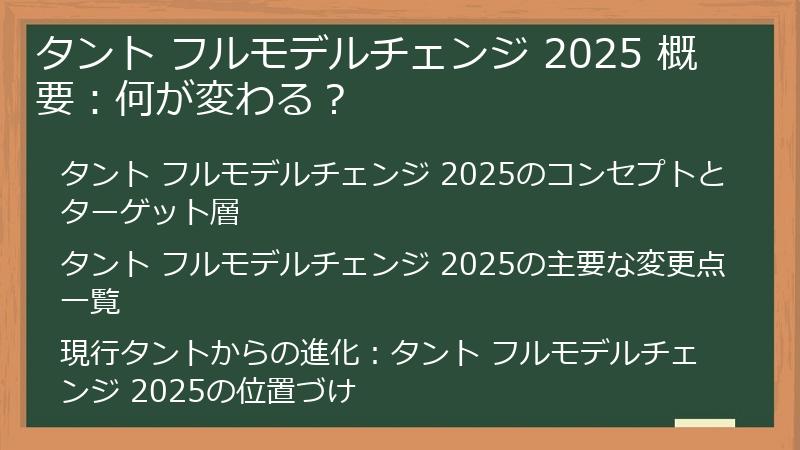 タント フルモデルチェンジ 2025 概要：何が変わる？