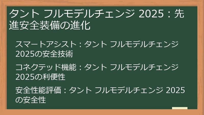 タント フルモデルチェンジ 2025：先進安全装備の進化