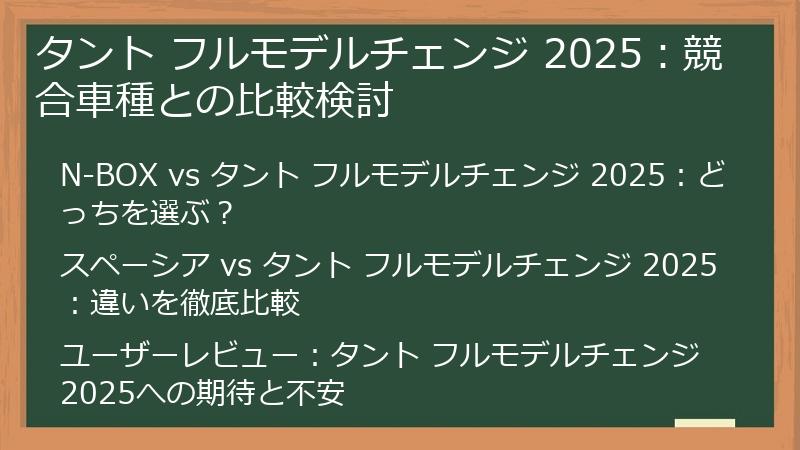 タント フルモデルチェンジ 2025：競合車種との比較検討