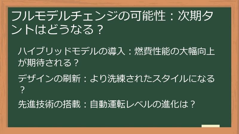 フルモデルチェンジの可能性：次期タントはどうなる？