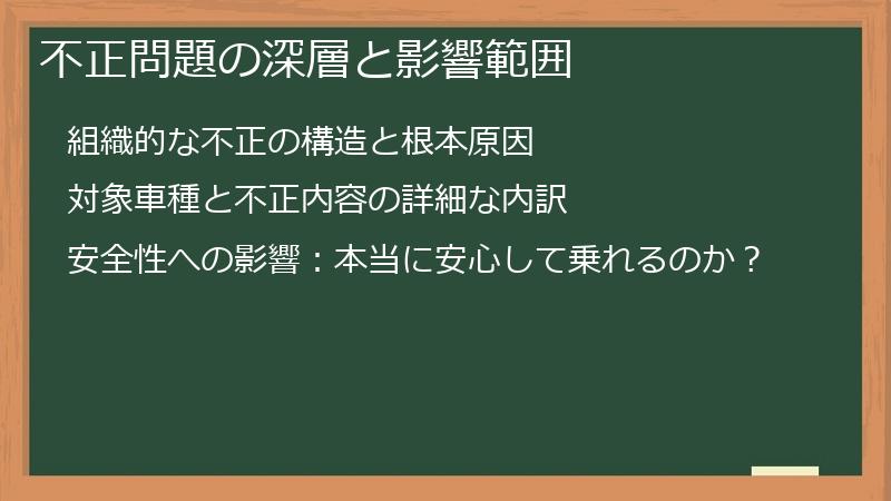 不正問題の深層と影響範囲