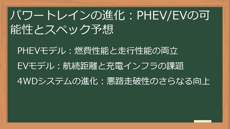 パワートレインの進化：PHEV/EVの可能性とスペック予想