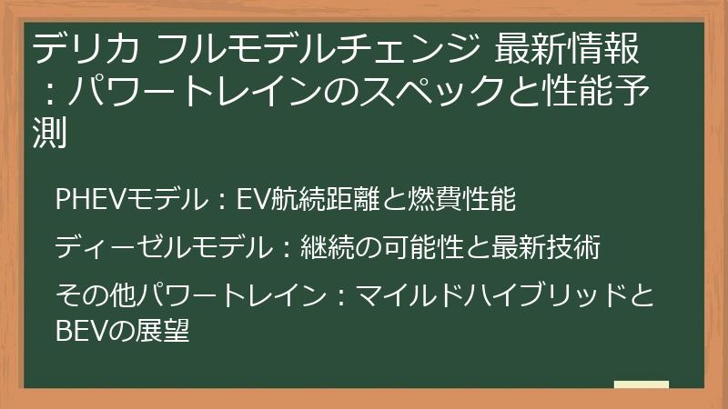 デリカ フルモデルチェンジ 最新情報：パワートレインのスペックと性能予測