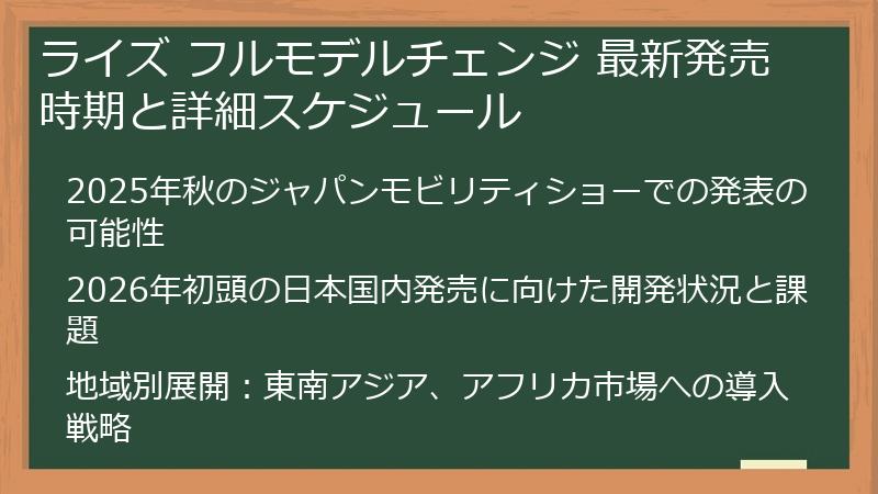 ライズ フルモデルチェンジ 最新発売時期と詳細スケジュール