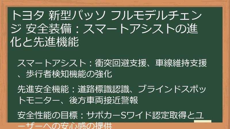 トヨタ 新型パッソ フルモデルチェンジ 安全装備：スマートアシストの進化と先進機能