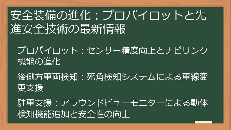 安全装備の進化：プロパイロットと先進安全技術の最新情報