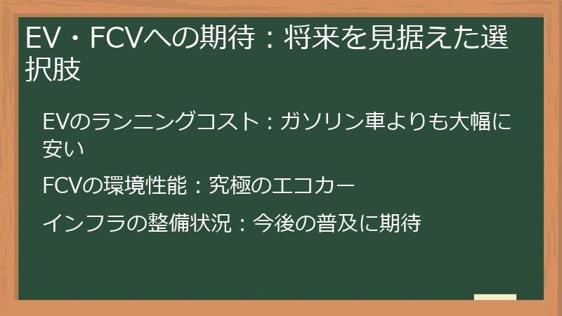 EV・FCVへの期待：将来を見据えた選択肢