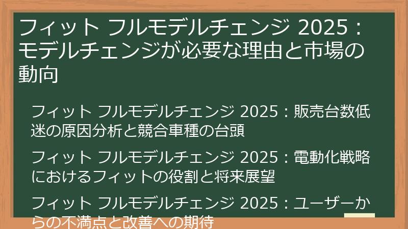 フィット フルモデルチェンジ 2025：モデルチェンジが必要な理由と市場の動向