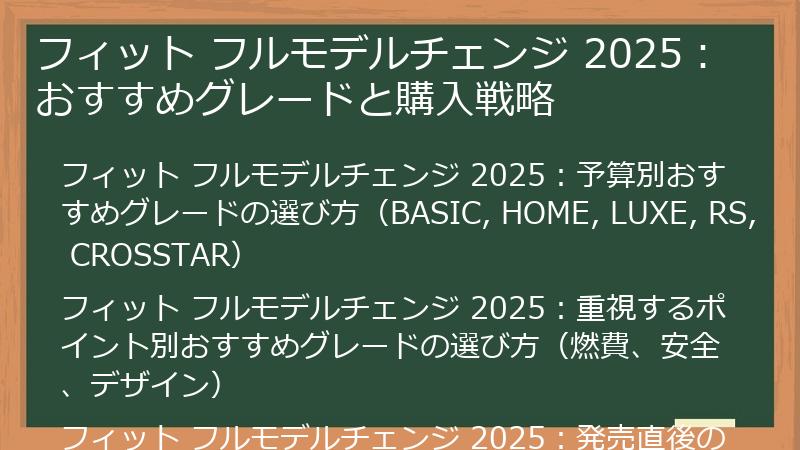 フィット フルモデルチェンジ 2025：おすすめグレードと購入戦略