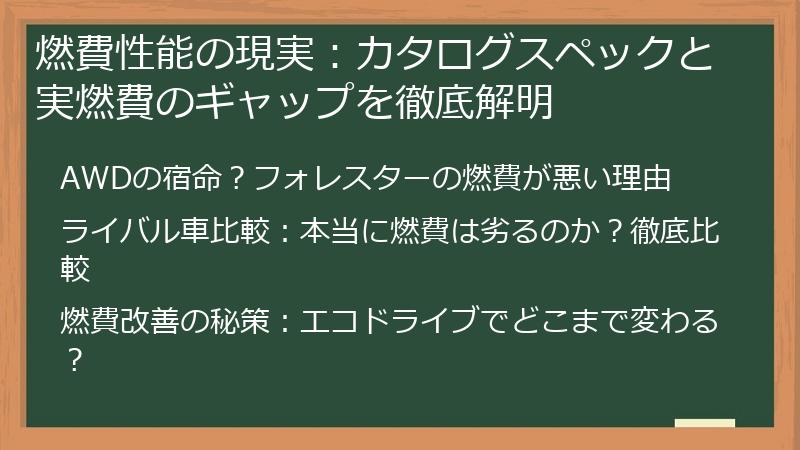 燃費性能の現実：カタログスペックと実燃費のギャップを徹底解明