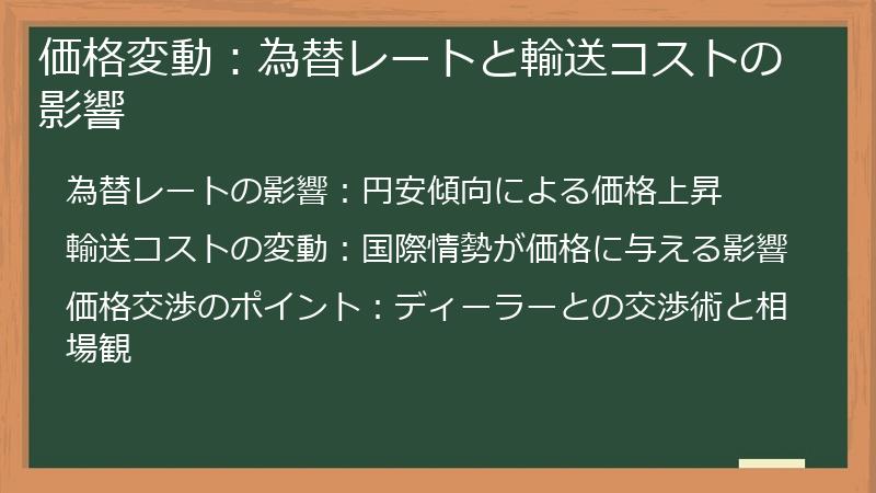 価格変動：為替レートと輸送コストの影響