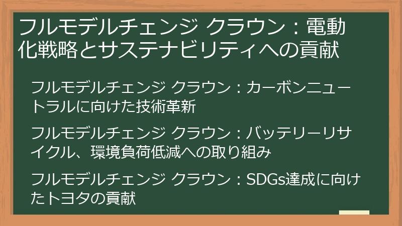フルモデルチェンジ クラウン：電動化戦略とサステナビリティへの貢献