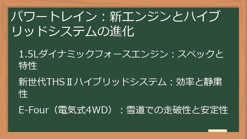 パワートレイン：新エンジンとハイブリッドシステムの進化