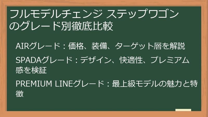 フルモデルチェンジ ステップワゴンのグレード別徹底比較
