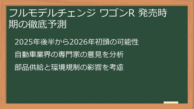 フルモデルチェンジ ワゴンR 発売時期の徹底予測