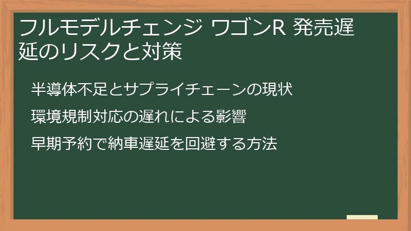 フルモデルチェンジ ワゴンR 発売遅延のリスクと対策