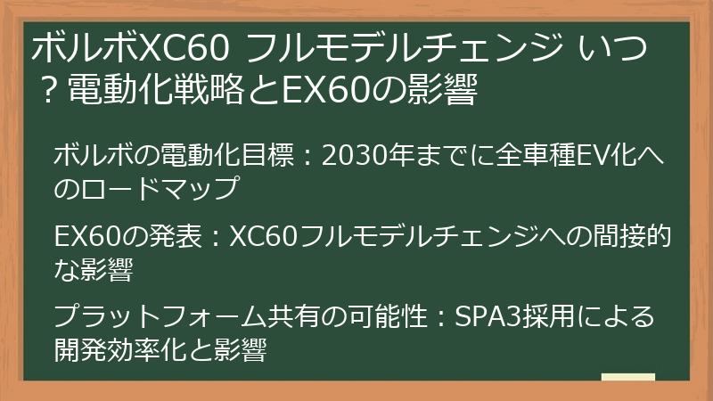 ボルボXC60 フルモデルチェンジ いつ？電動化戦略とEX60の影響