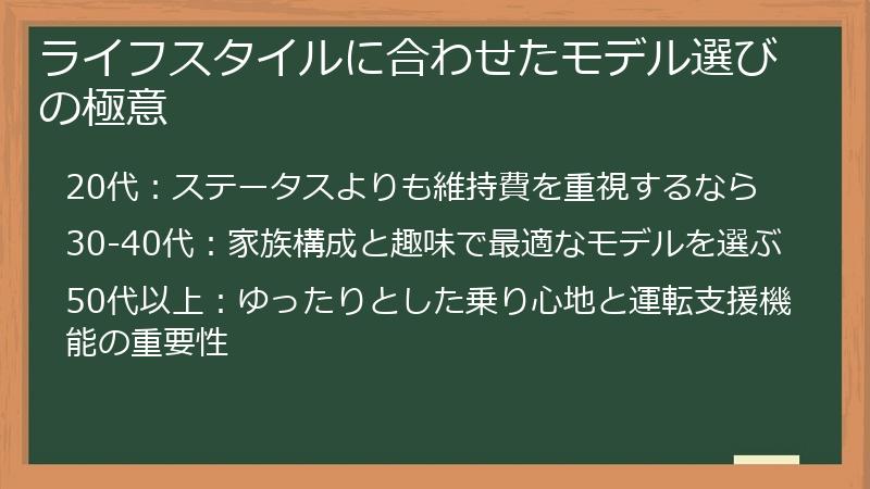 ライフスタイルに合わせたモデル選びの極意