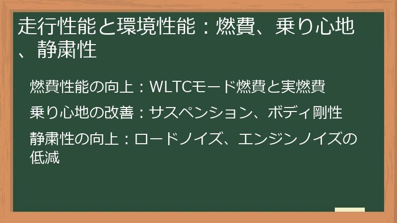 走行性能と環境性能：燃費、乗り心地、静粛性