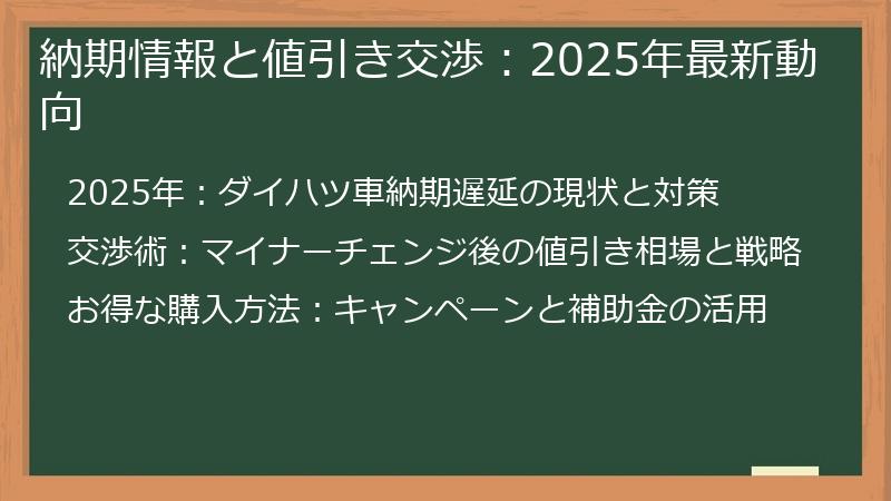 納期情報と値引き交渉：2025年最新動向