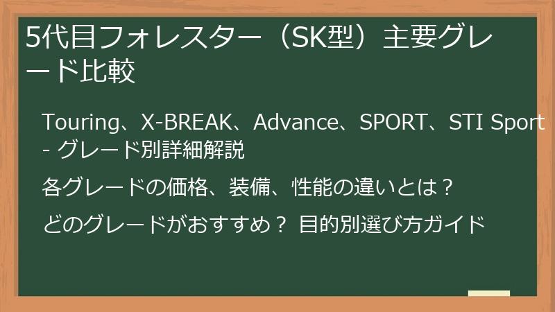 5代目フォレスター（SK型）主要グレード比較