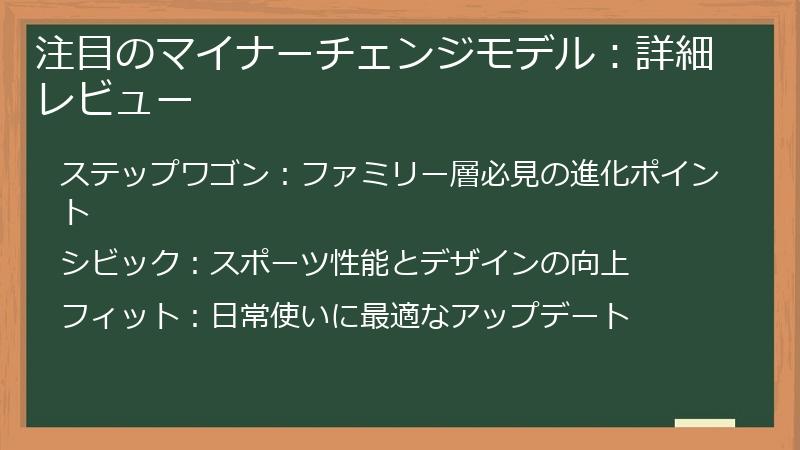 注目のマイナーチェンジモデル：詳細レビュー