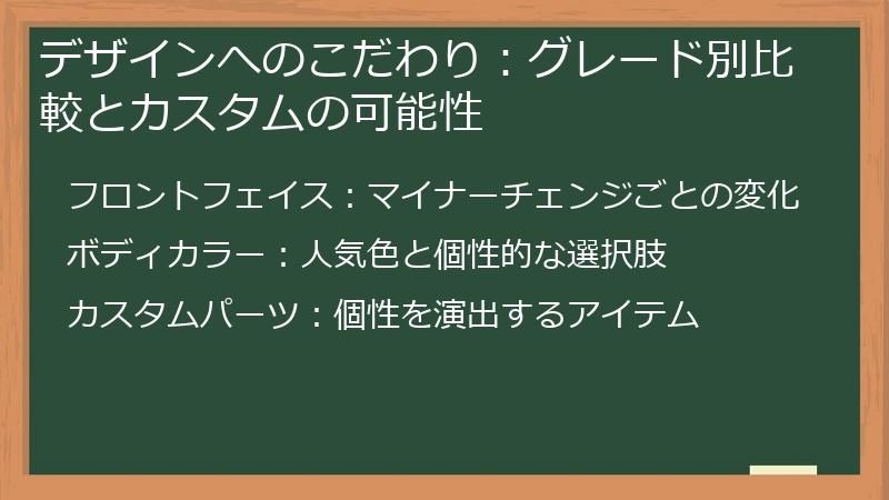 デザインへのこだわり：グレード別比較とカスタムの可能性