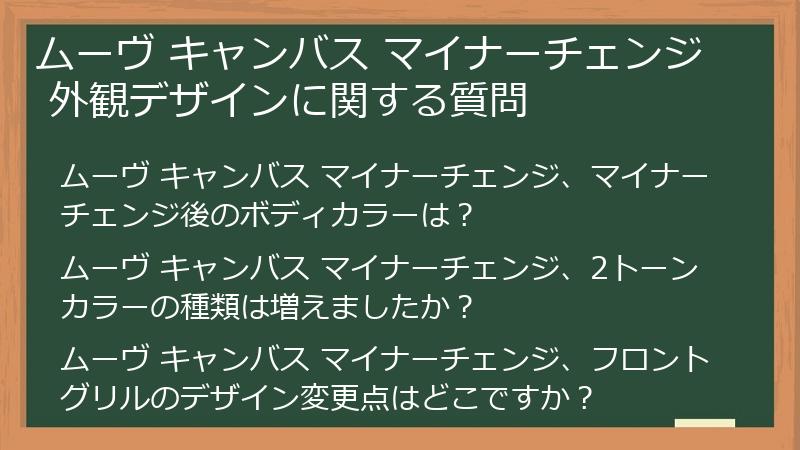 ムーヴ キャンバス マイナーチェンジ 外観デザインに関する質問