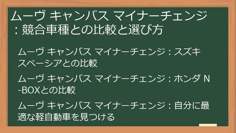 ムーヴ キャンバス マイナーチェンジ：競合車種との比較と選び方