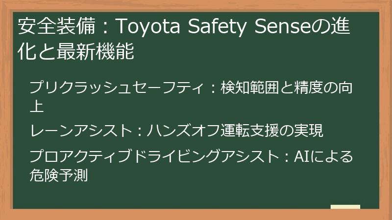 安全装備：Toyota Safety Senseの進化と最新機能