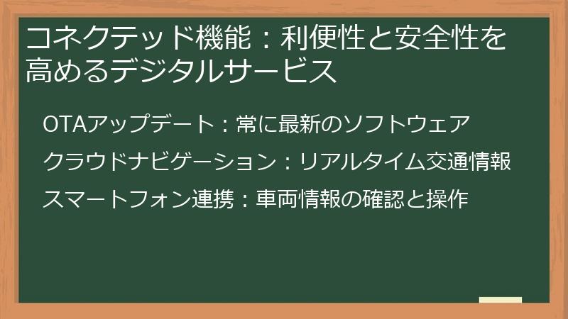 コネクテッド機能：利便性と安全性を高めるデジタルサービス