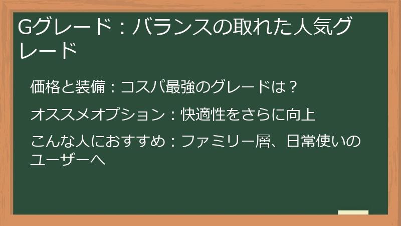 Gグレード：バランスの取れた人気グレード