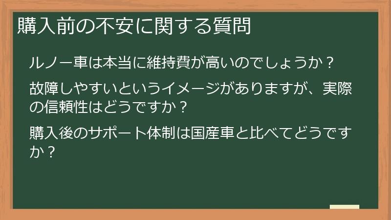 購入前の不安に関する質問