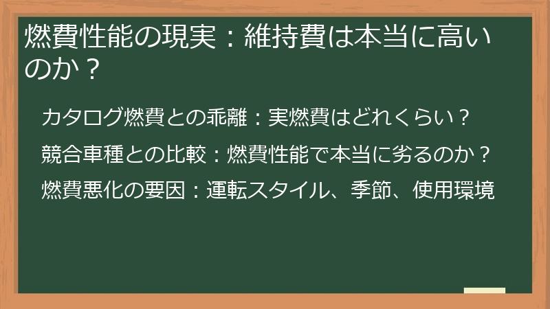 燃費性能の現実：維持費は本当に高いのか？