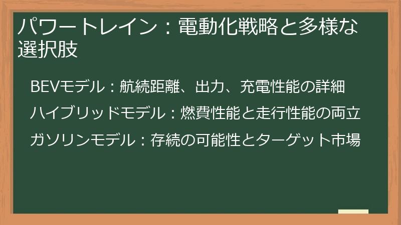 パワートレイン：電動化戦略と多様な選択肢