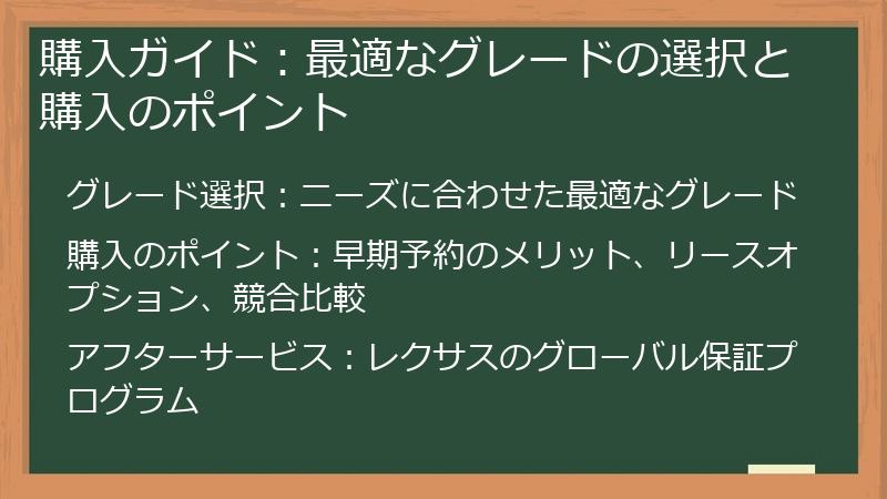 購入ガイド:最適なグレードの選択と購入のポイント
