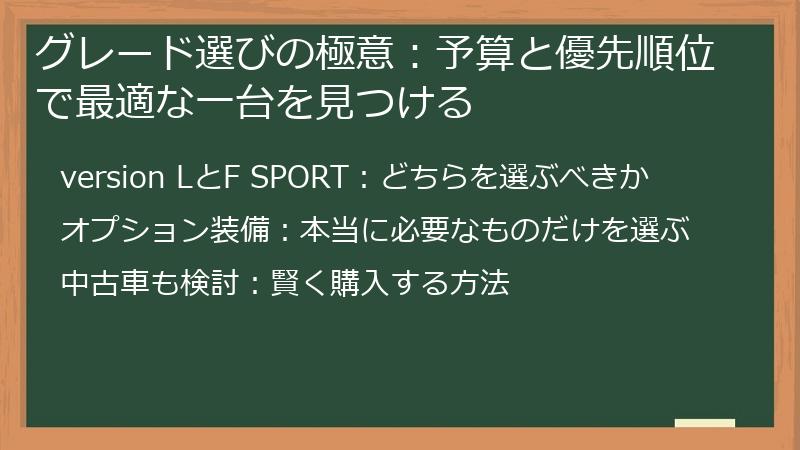 グレード選びの極意：予算と優先順位で最適な一台を見つける