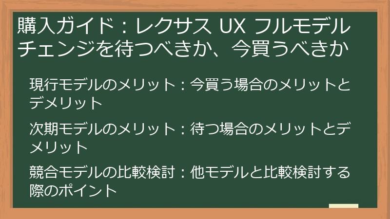 購入ガイド:レクサス UX フルモデルチェンジを待つべきか、今買うべきか