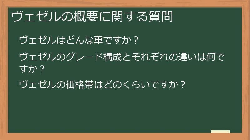 ヴェゼルの概要に関する質問