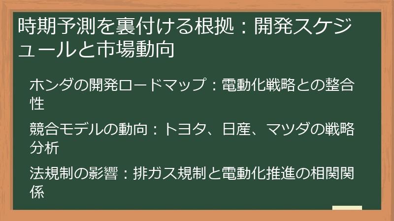 時期予測を裏付ける根拠：開発スケジュールと市場動向