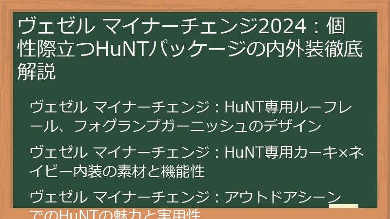 ヴェゼル マイナーチェンジ2024：個性際立つHuNTパッケージの内外装徹底解説