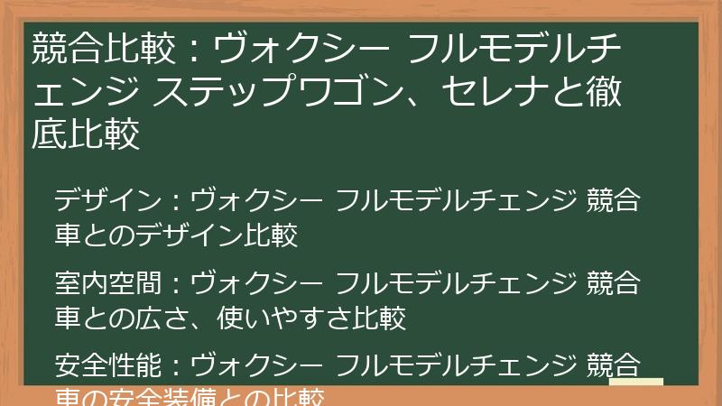 競合比較：ヴォクシー フルモデルチェンジ ステップワゴン、セレナと徹底比較