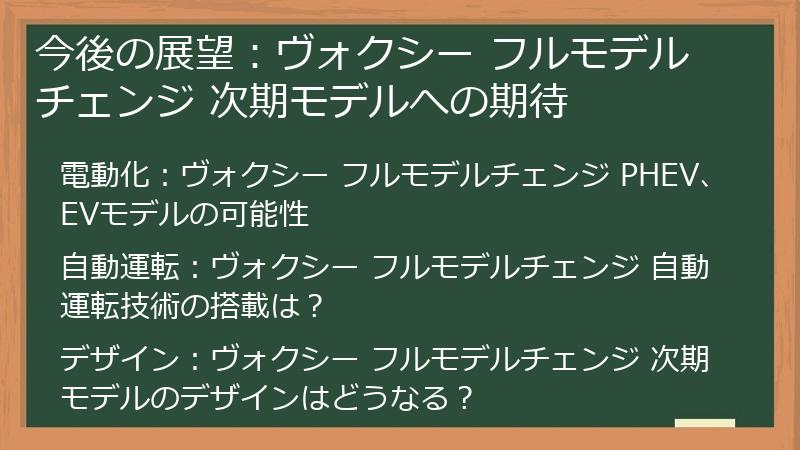今後の展望:ヴォクシー フルモデルチェンジ 次期モデルへの期待